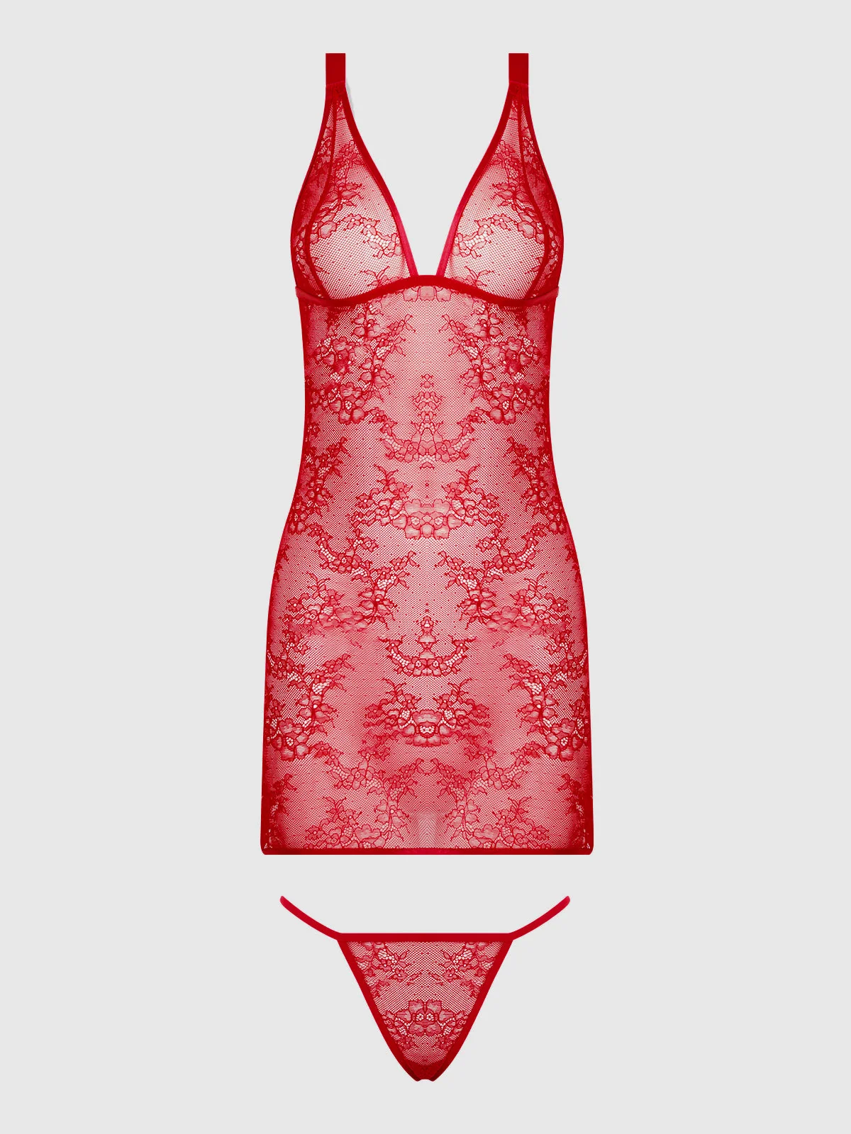 Chiara Lace & Strappy Open Back Chemise in Crimson Red