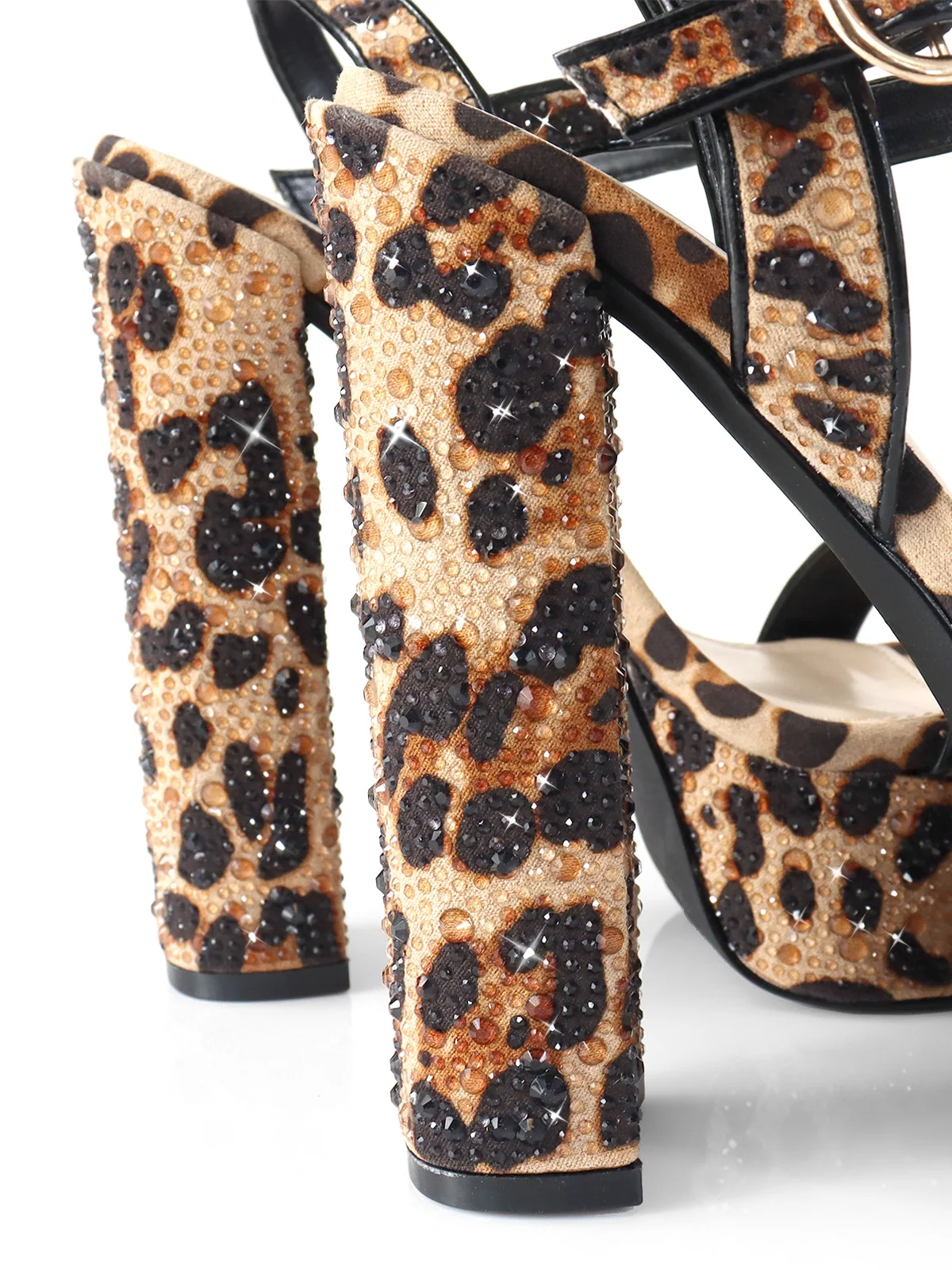 Fabiosa Rhinestone Open Toe Platform Heel in Leopard