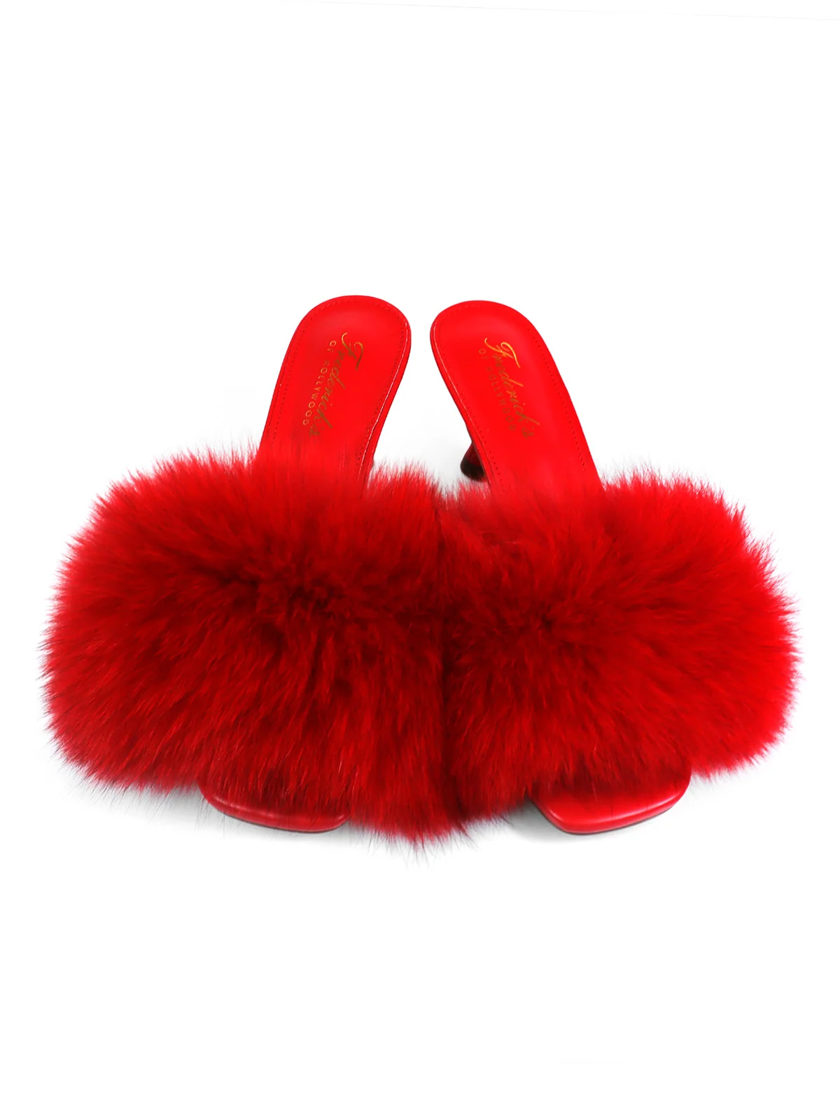 Purr Square Toe Fur Heel in Red