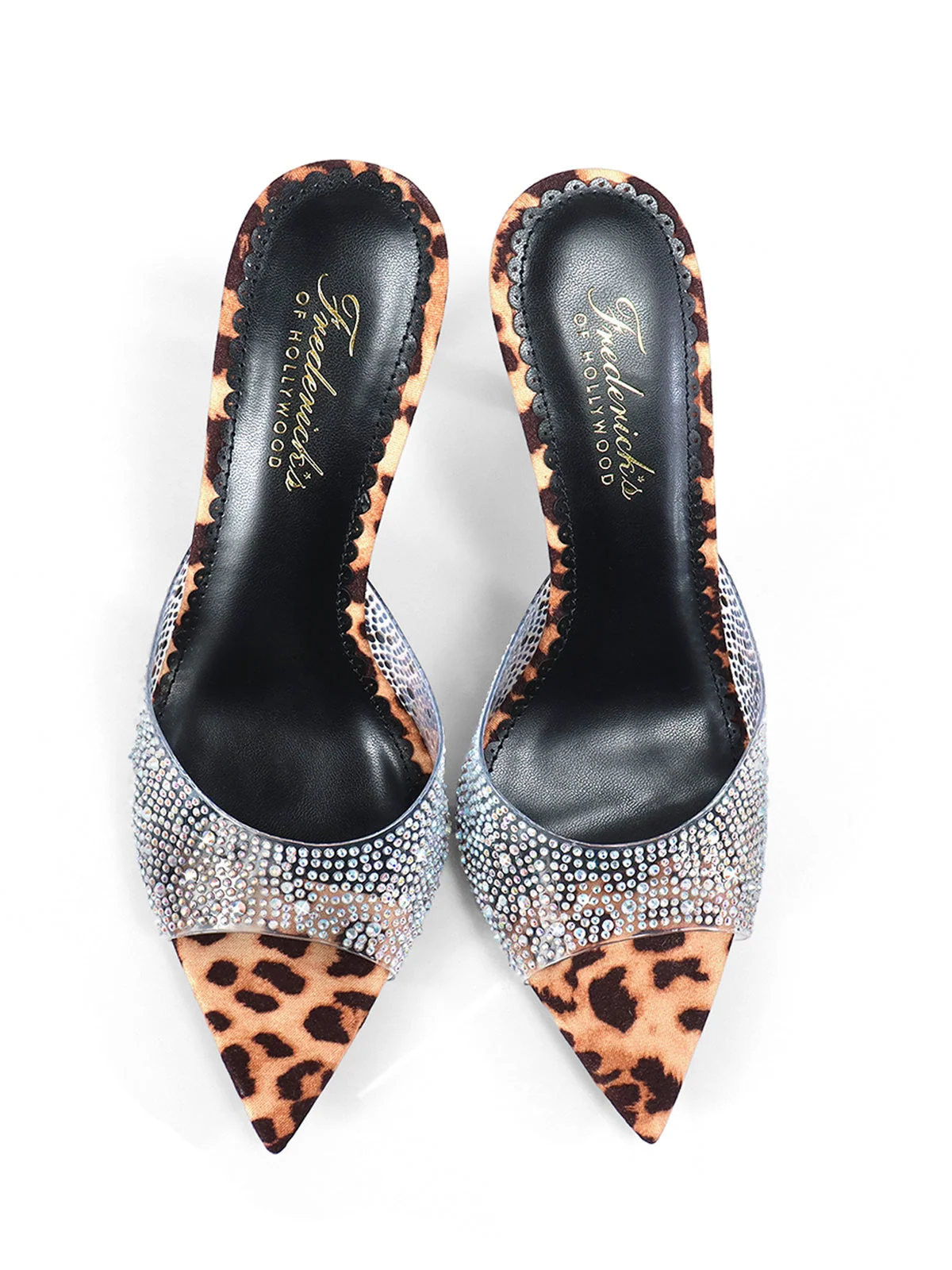 Nora Mule Leopard Satin Pointed-Toe Rhinestone Heels