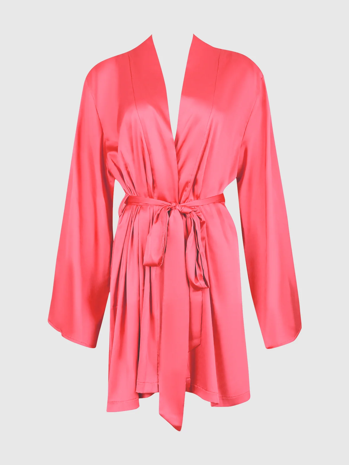 Frederick's of Hollywood Petra Satin Short Robe in Coral