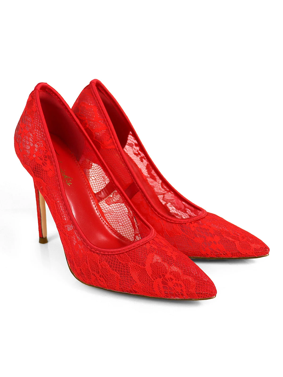 Danielle Pointed-Toe Lace Pump in Red