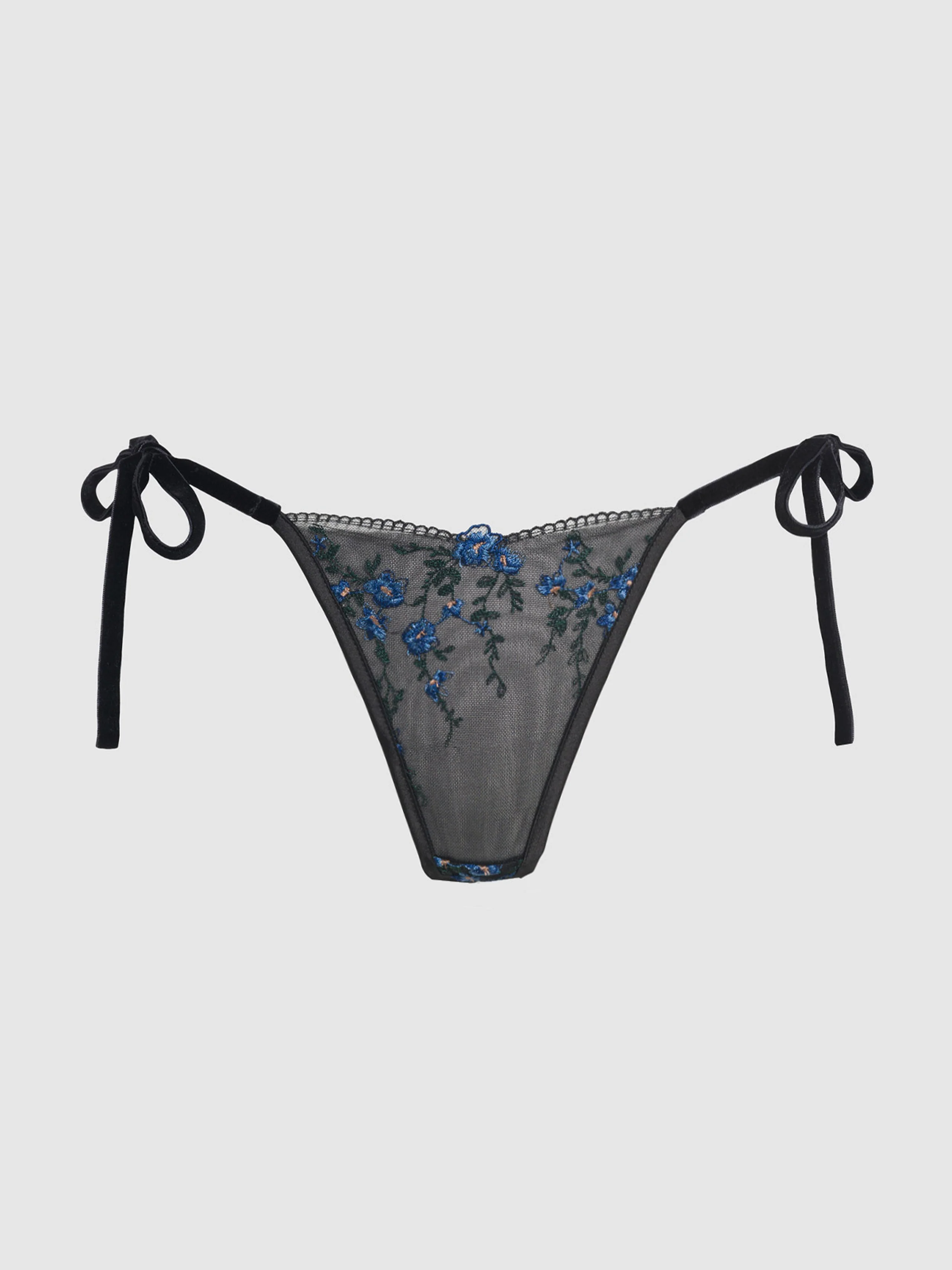Harlow Embroidered Mesh Tie Side Thong
