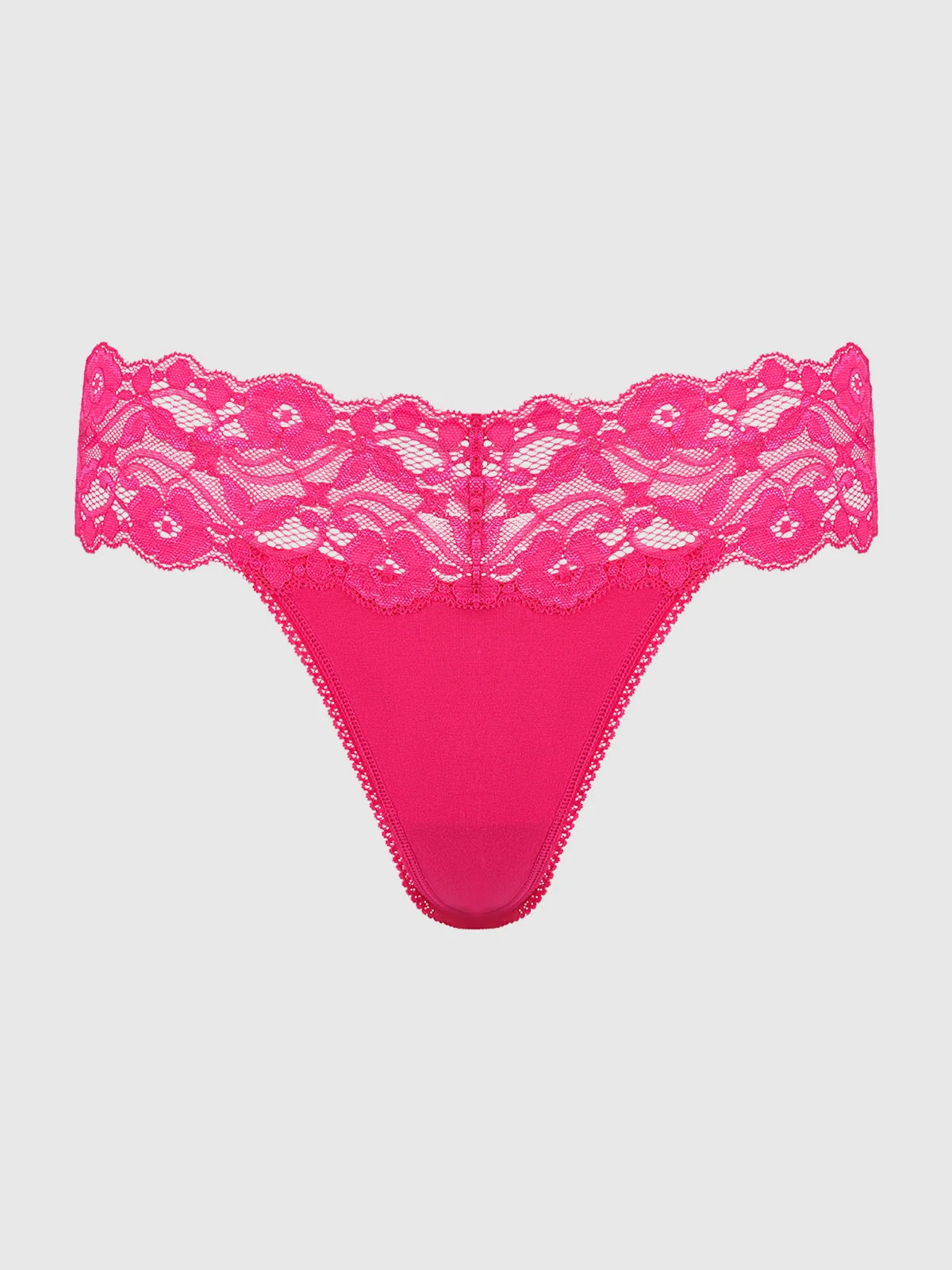 Bridget Stretch Cotton and Lace Thong in Pink Dragon