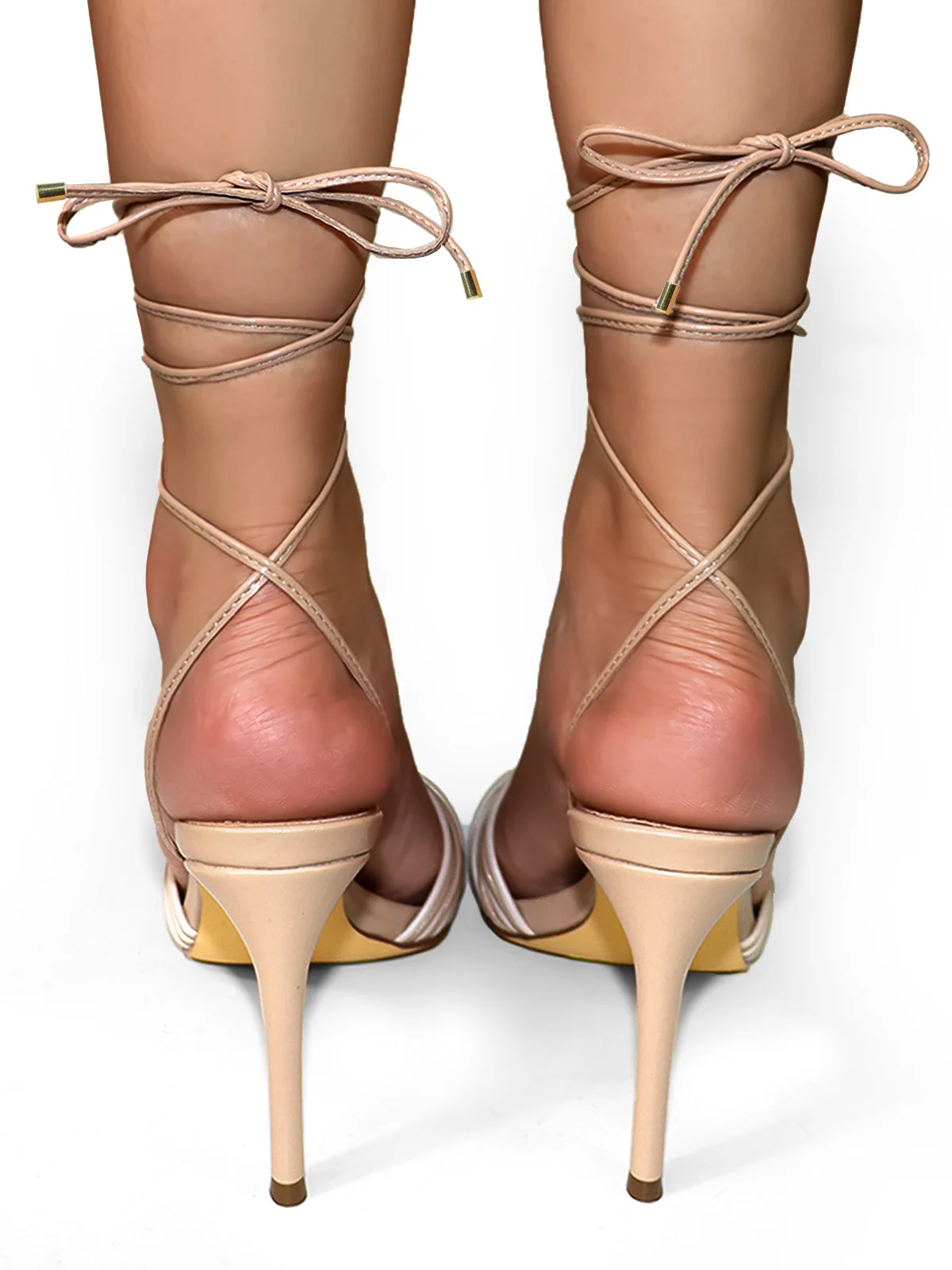 Jadelyn Single-Knot Strappy Stiletto Sandal in Nude