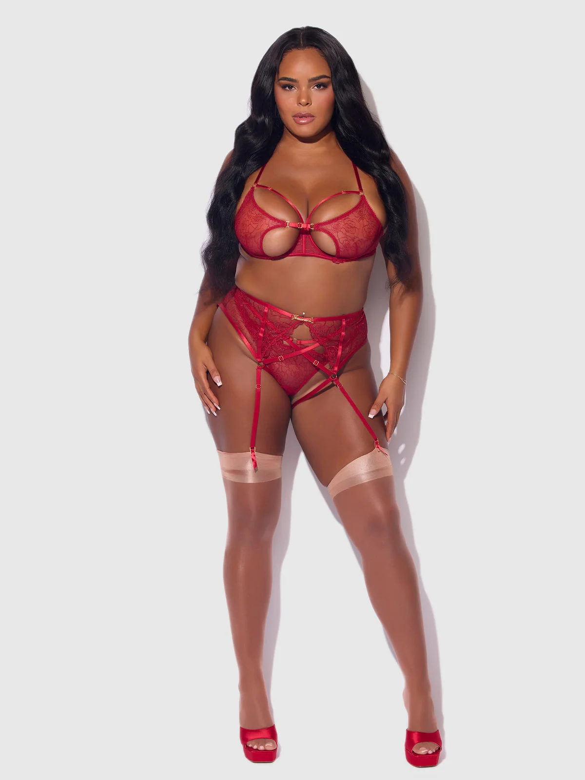 Melrose Embroidered Garter in Crimson Red