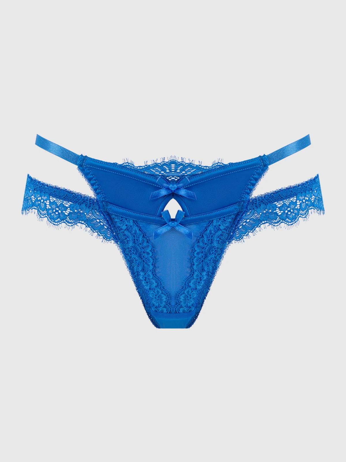 Adelaide Satin & Lace Double Side G-String in Cobalt Blue