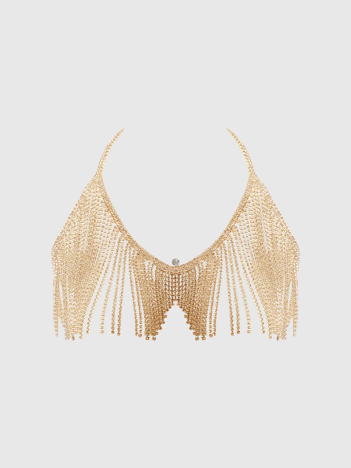 Ziggy Rhinestone Dangle V-Neck Bra in Gold