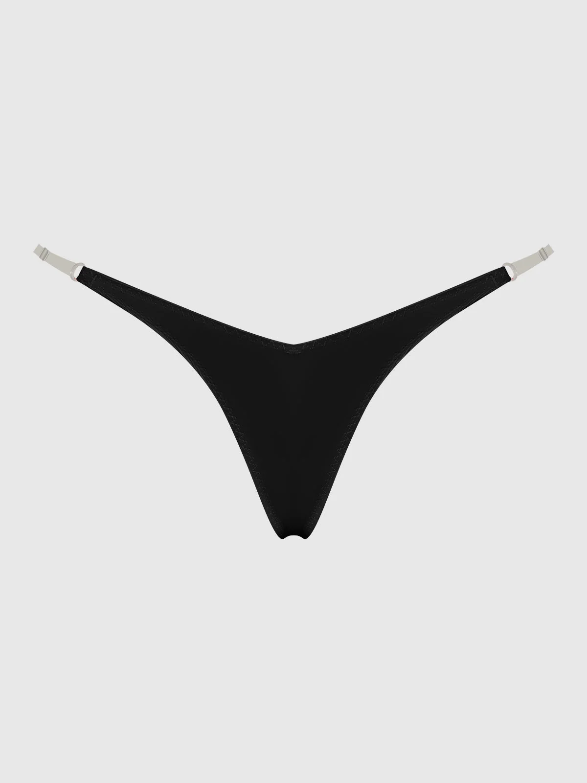 Petra 透明侧扣缎面丁字裤 黑色