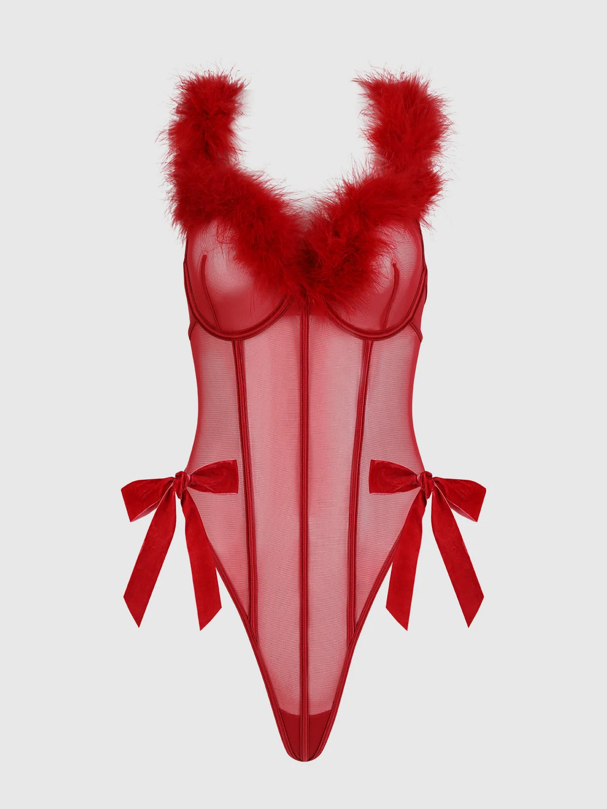 Scarlett Marabou & Mesh Teddy in Crimson Red