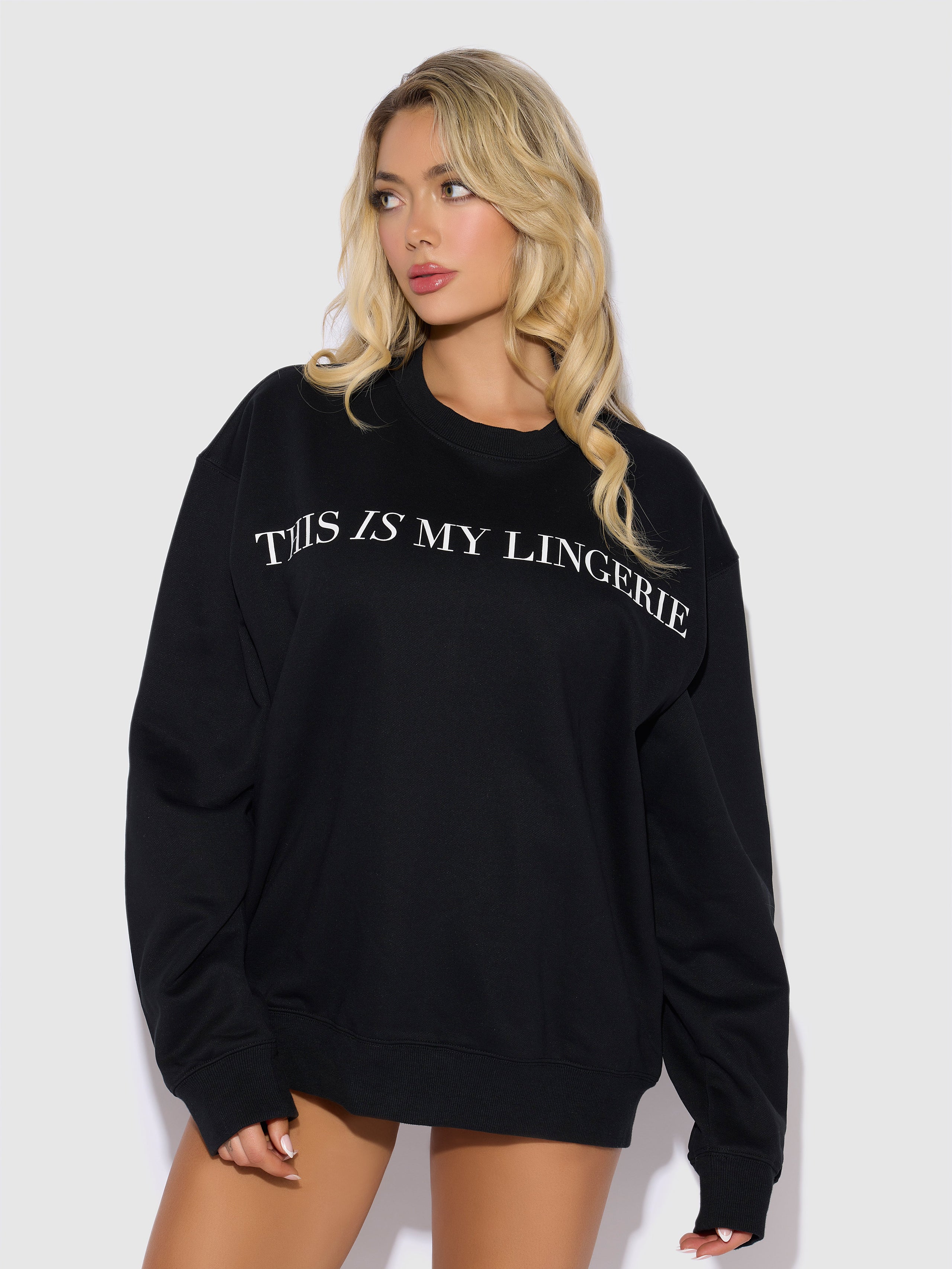 This Is My Lingerie Long Sleeve Crew Sweatshirt Black White
