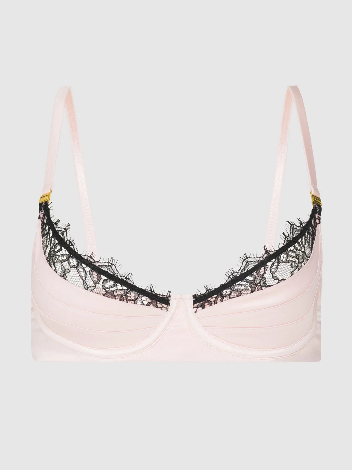 Rosalind Satin Half Cup Bra With Lace Trim in Black and Light Pink