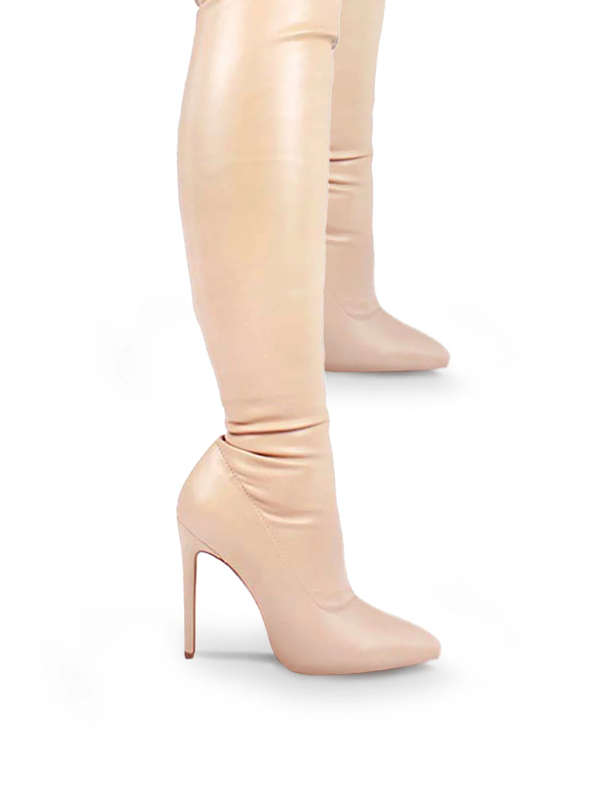 Heidi Stretch Over-the-Knee Boots in Nude Suede with Tie-Back Detail