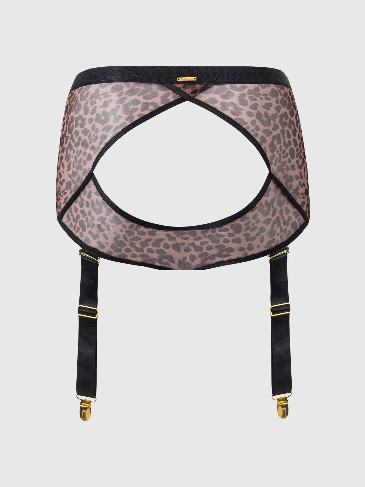 Pia Mesh Cutout and High-Waist Garter Panty in Leopard