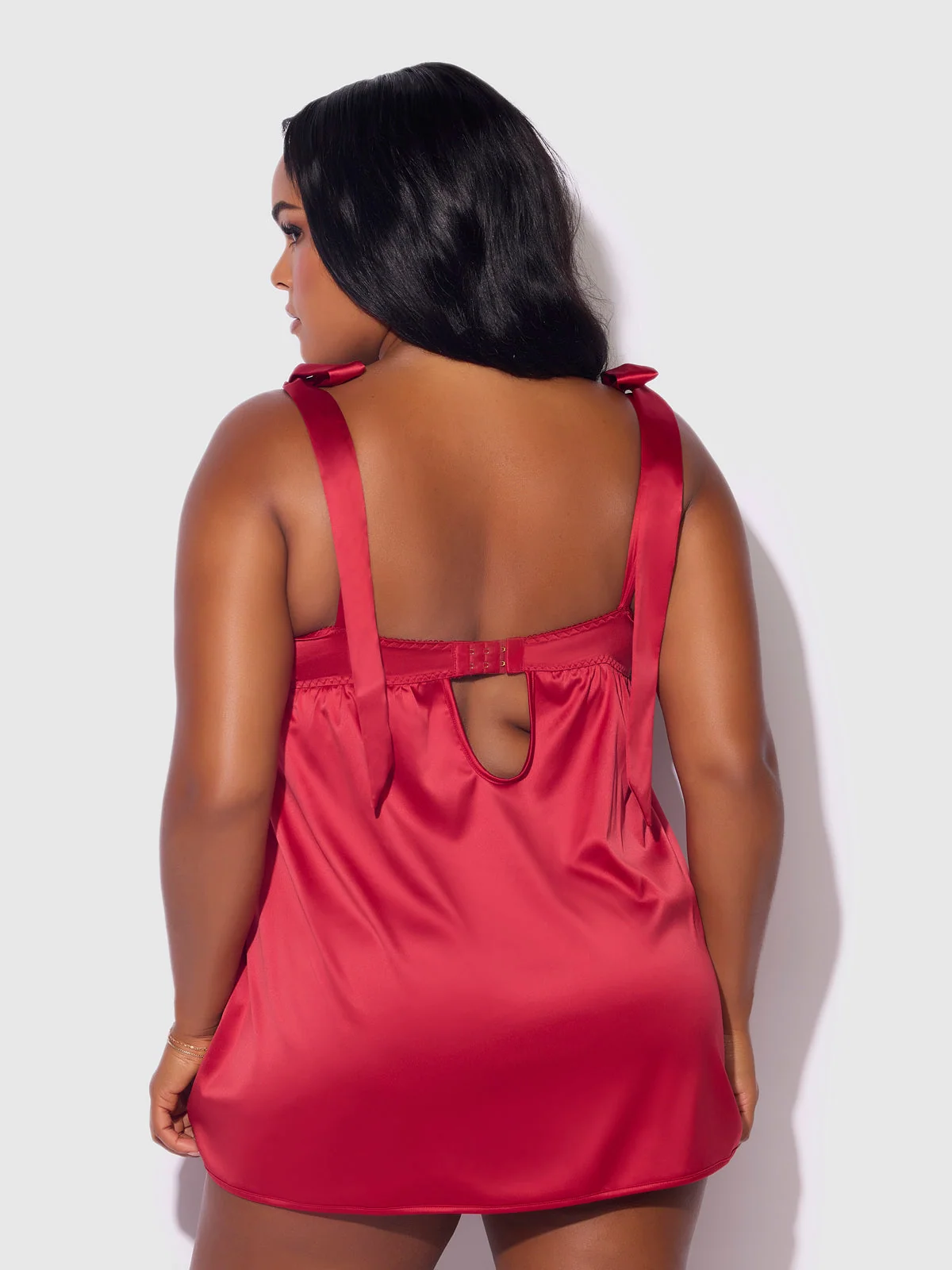 Melrose Satin & Embroidered Lace Underwire Babydoll Set in Crimson Red