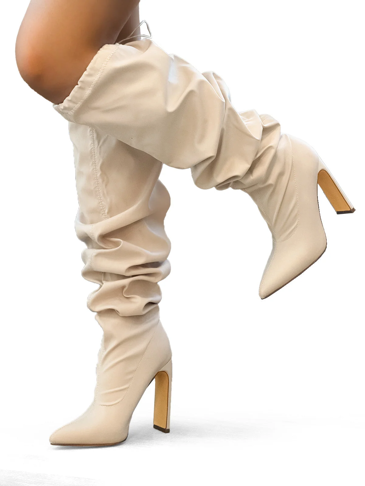 Margaret Over The Knee Boots in Beige with Adjustable Slouch