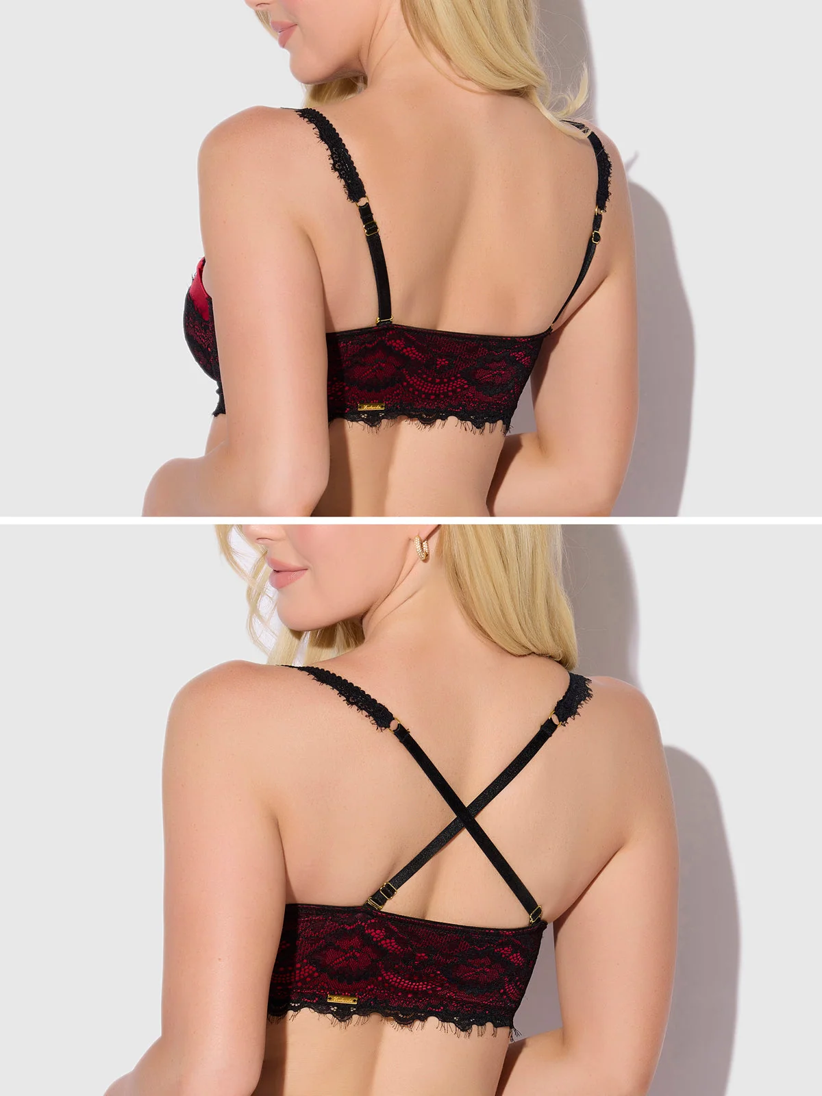 Lexi Lace Strapless Push Up Bra in Crimson Red Black