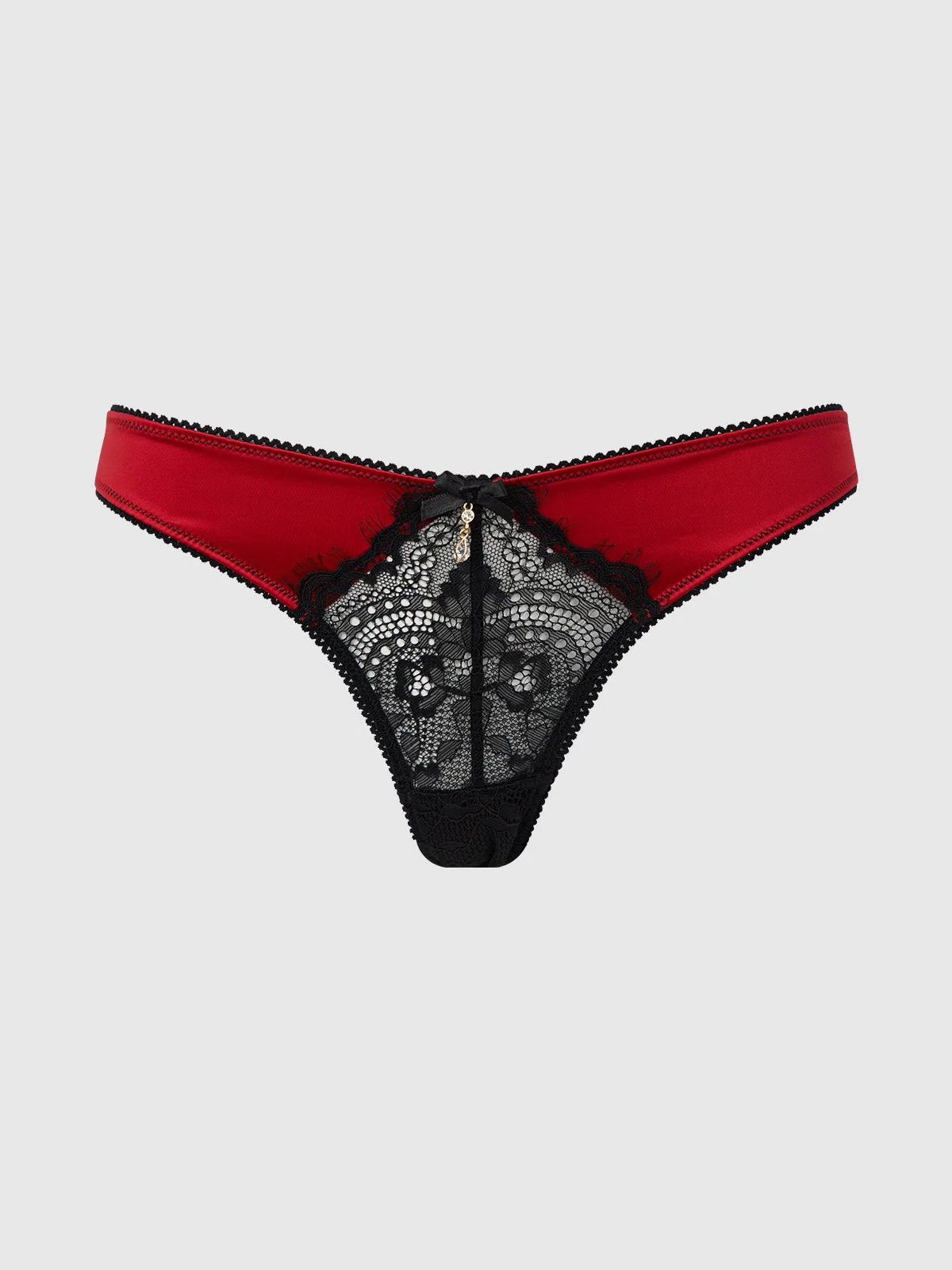 Lexi Lace Liquid Satin Open Back Hipster in Crimson Red Black