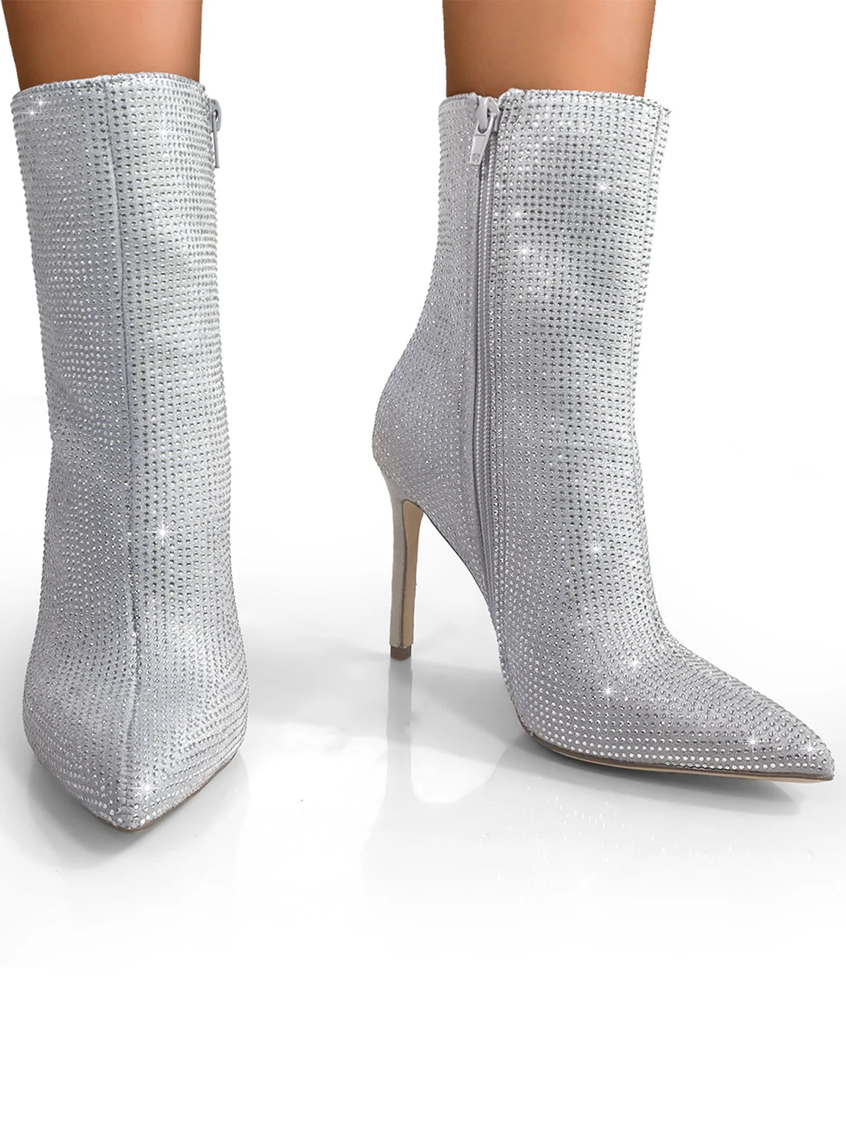 Nadia Rhinestone Booties in Silver with Sparkling Embellishments