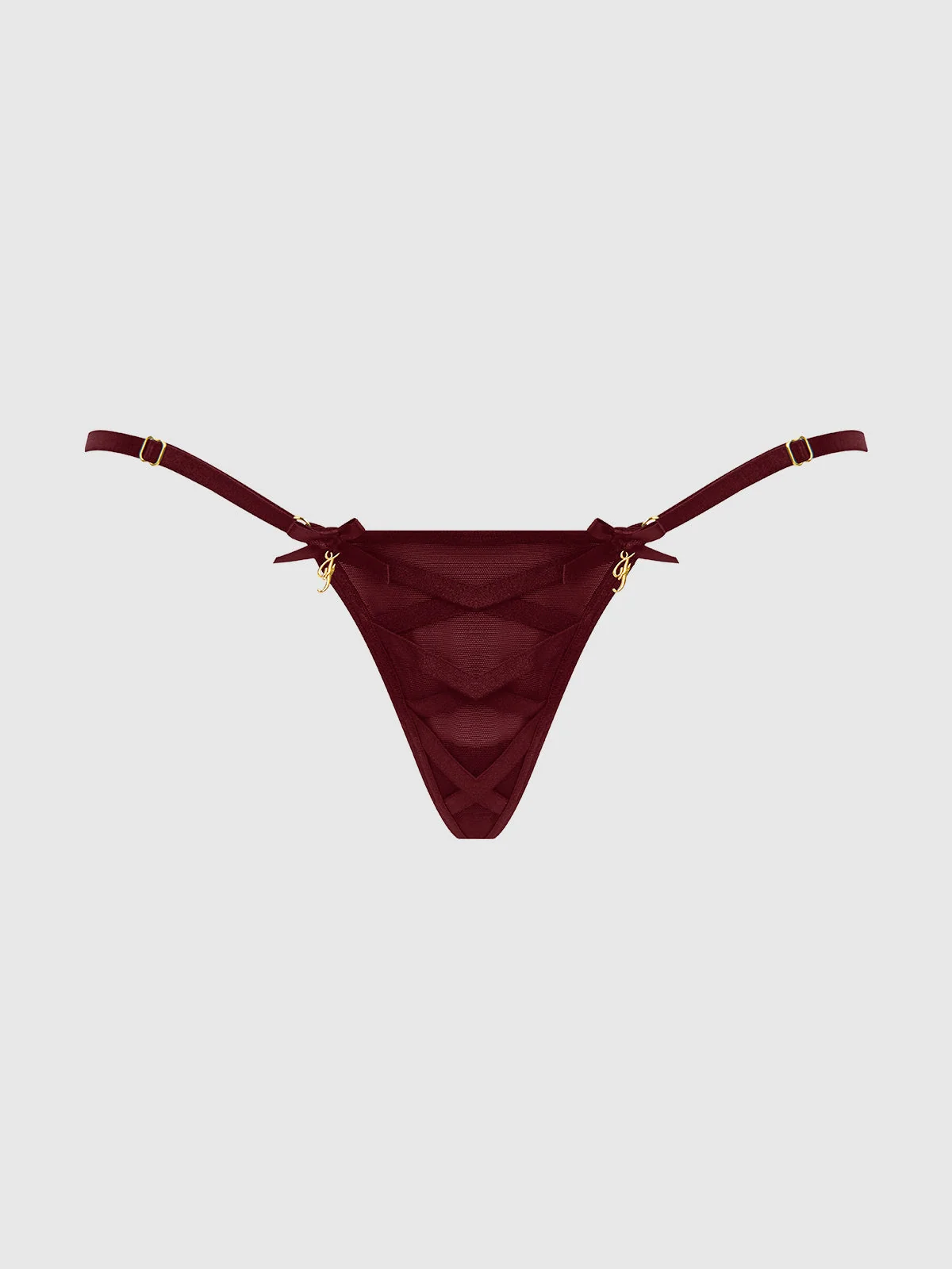 Petra Lattice Front Side Slider G-String in Burgundy