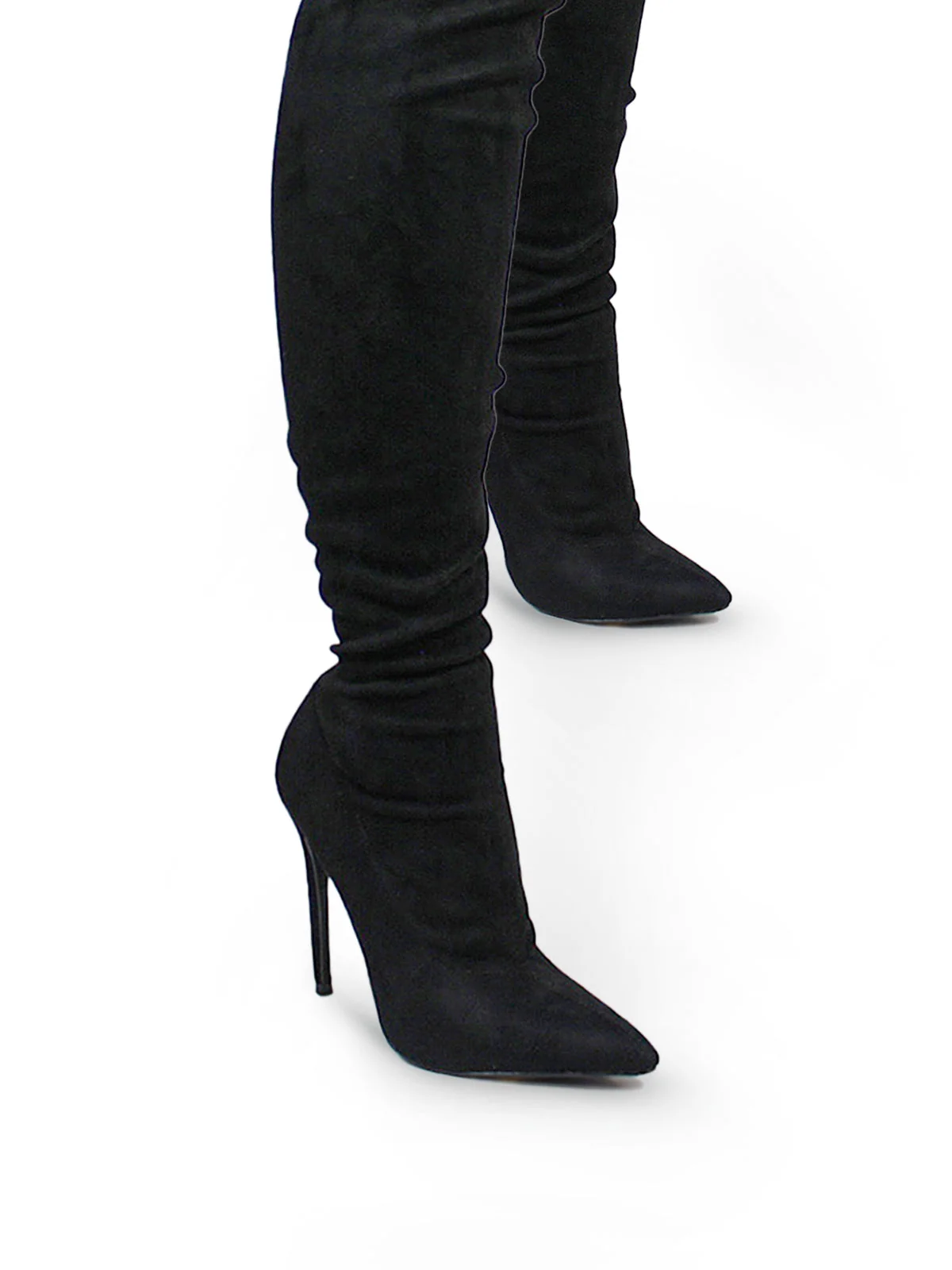 Heidi Stretch Over-the-Knee Boots in Black Suede with Stiletto Heel