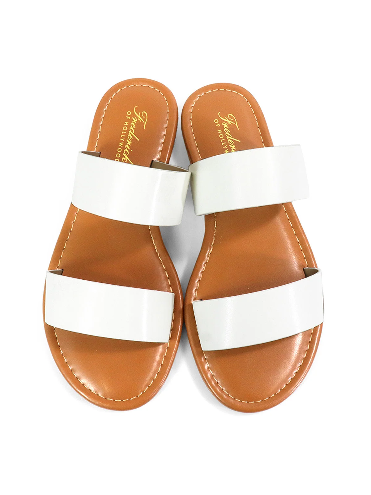 Janelle Double Band Flat Sandal in White With Minimalist Design