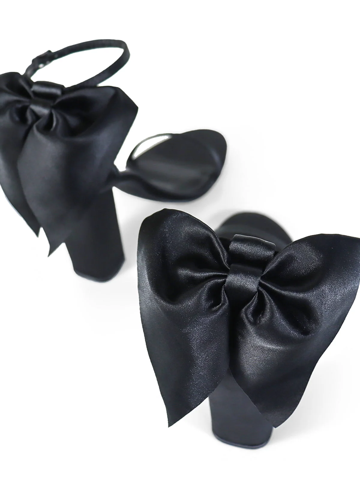 Athena Bow Pump Black Open-Toe Statement Heel