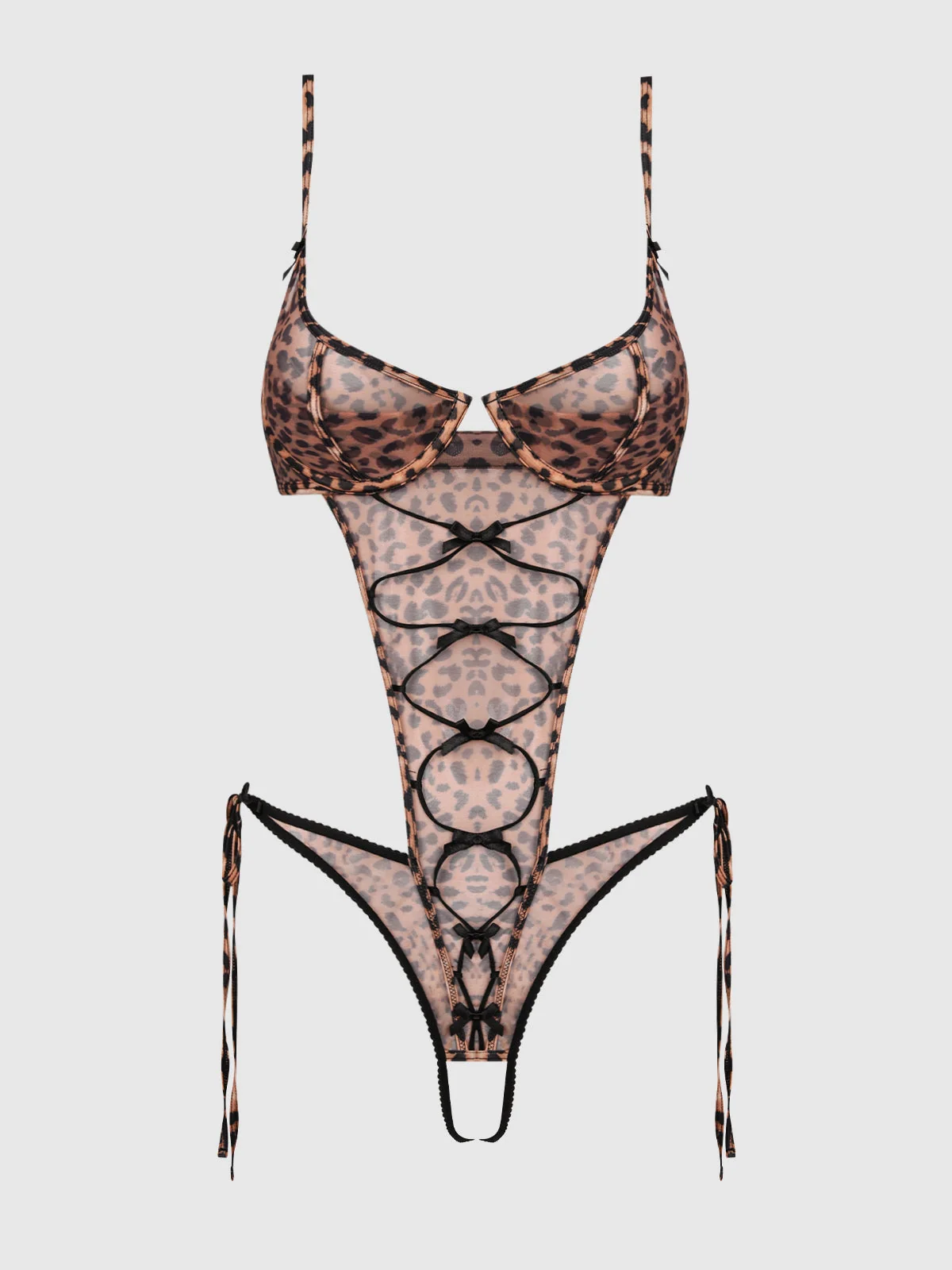 Kaia Leopard Mesh Crotchless Teddy
