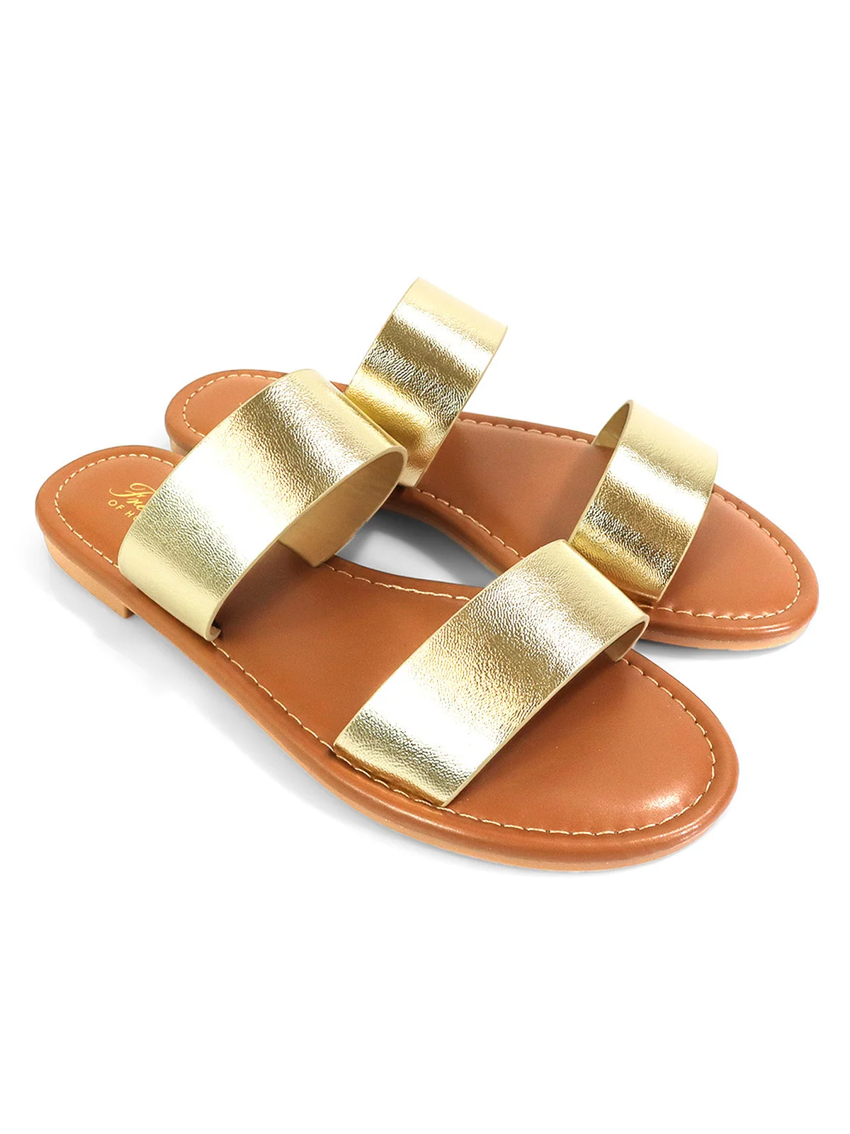 Janelle Double Band Flat Sandal in Gold With Sleek Bands
