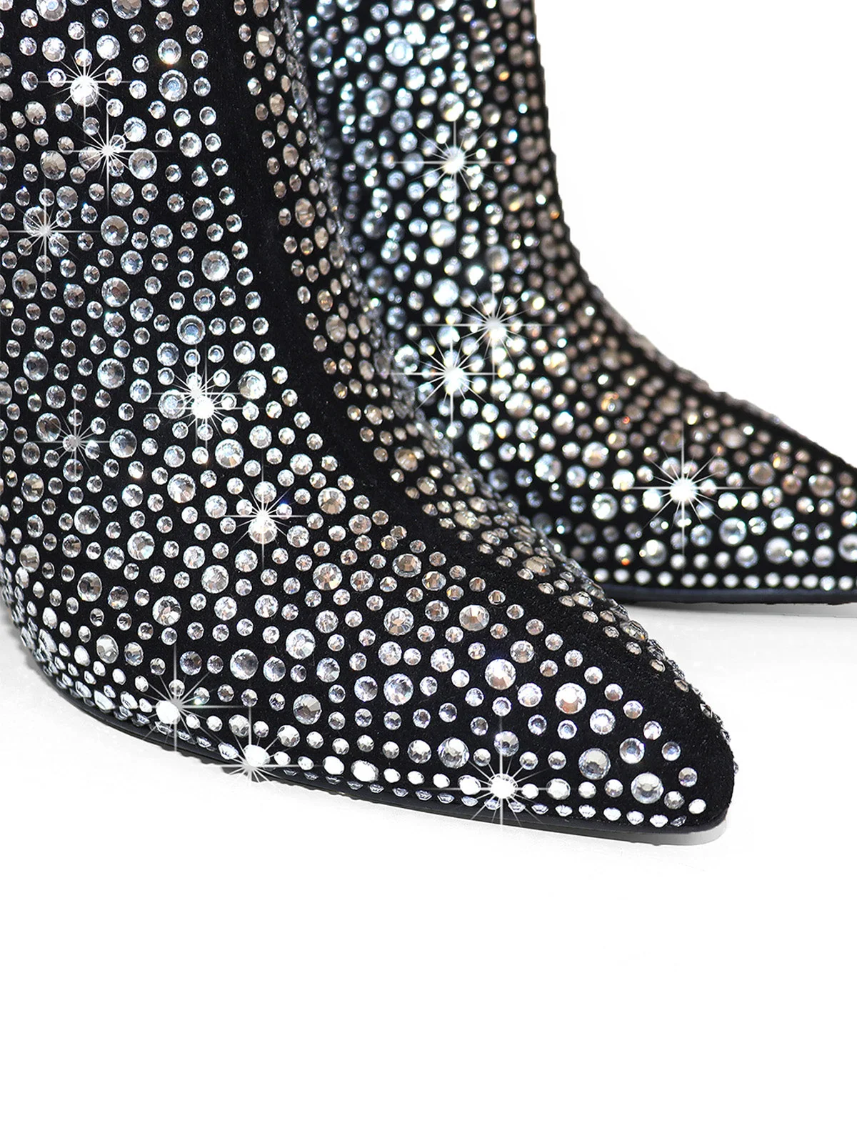 Izara Rhinestone Ankle Boots in Black and Silver With Allover Sparkle