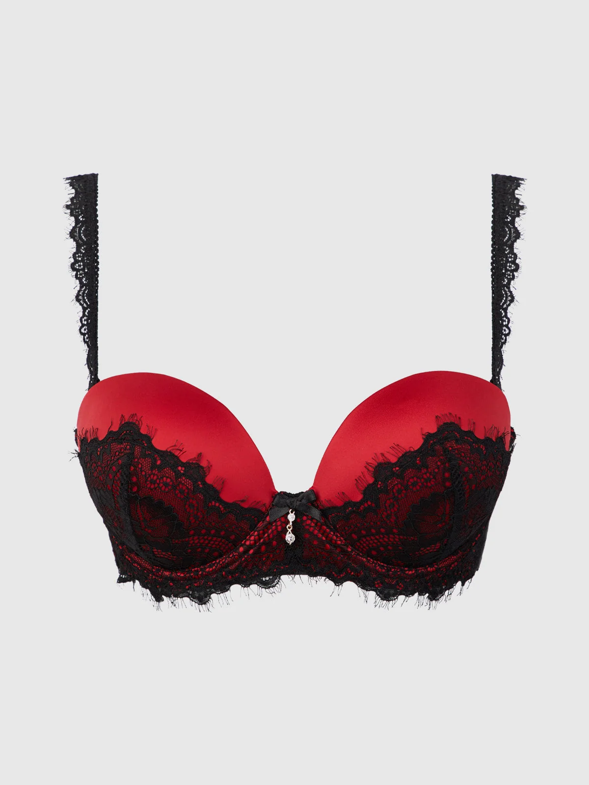Lexi Lace Strapless Push Up Bra in Crimson Red Black
