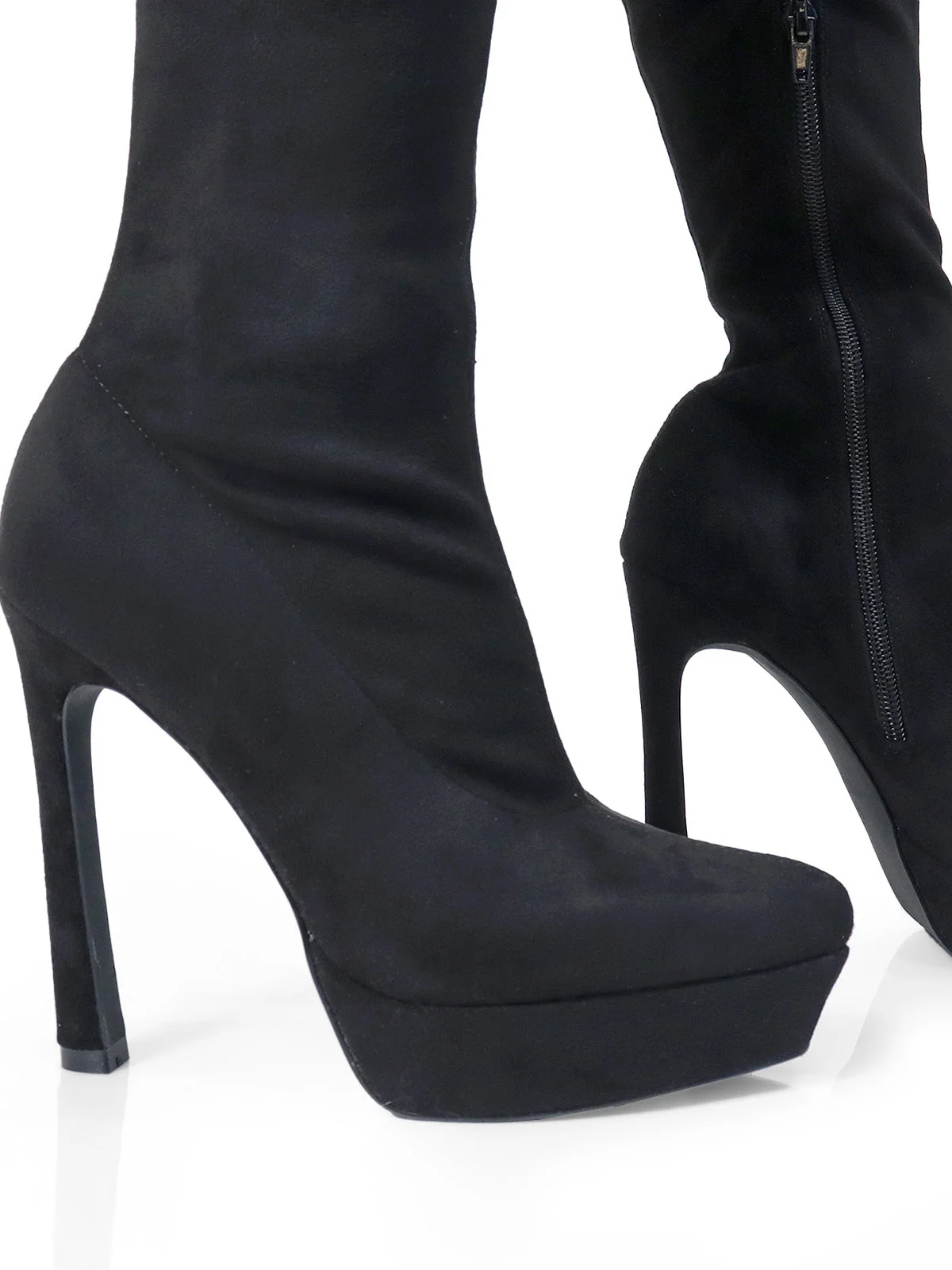 Jadore Stretchy Thigh High Boots in Black Suede