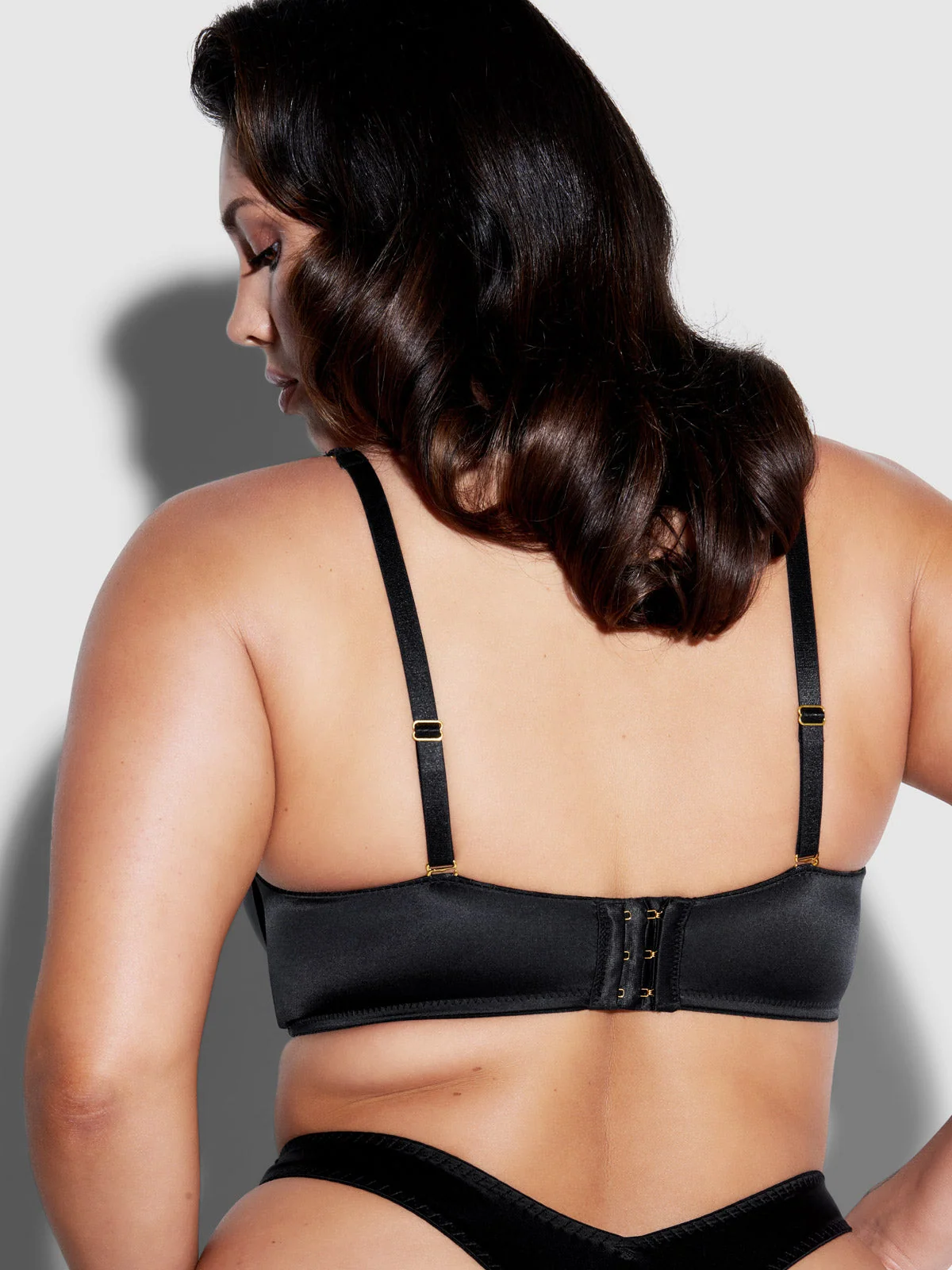 Rising Star Plunge Push Up Bra in Liquid Satin Black