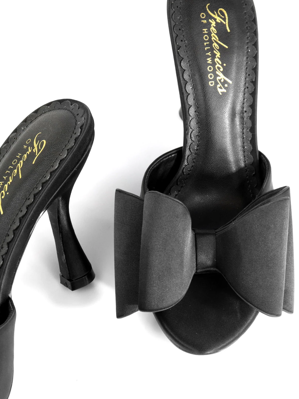 Fredericks Nana Open-Toe Bow Mule Kitten Heel Sandal in Black