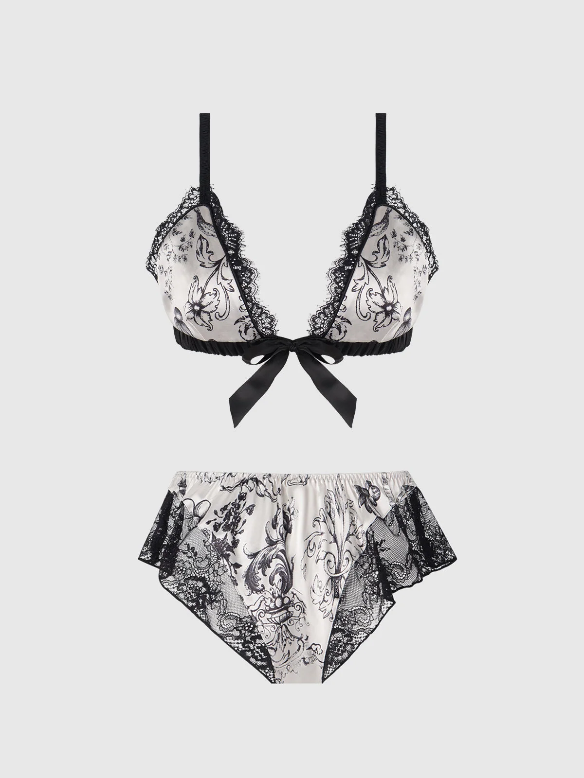 Scarlett Satin Sleep Bra and Shorty Set in Cream and Black
