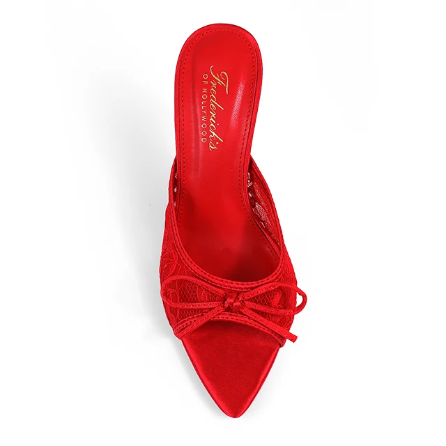 Lacey Pointed Toe Lace Bow Heels in Red