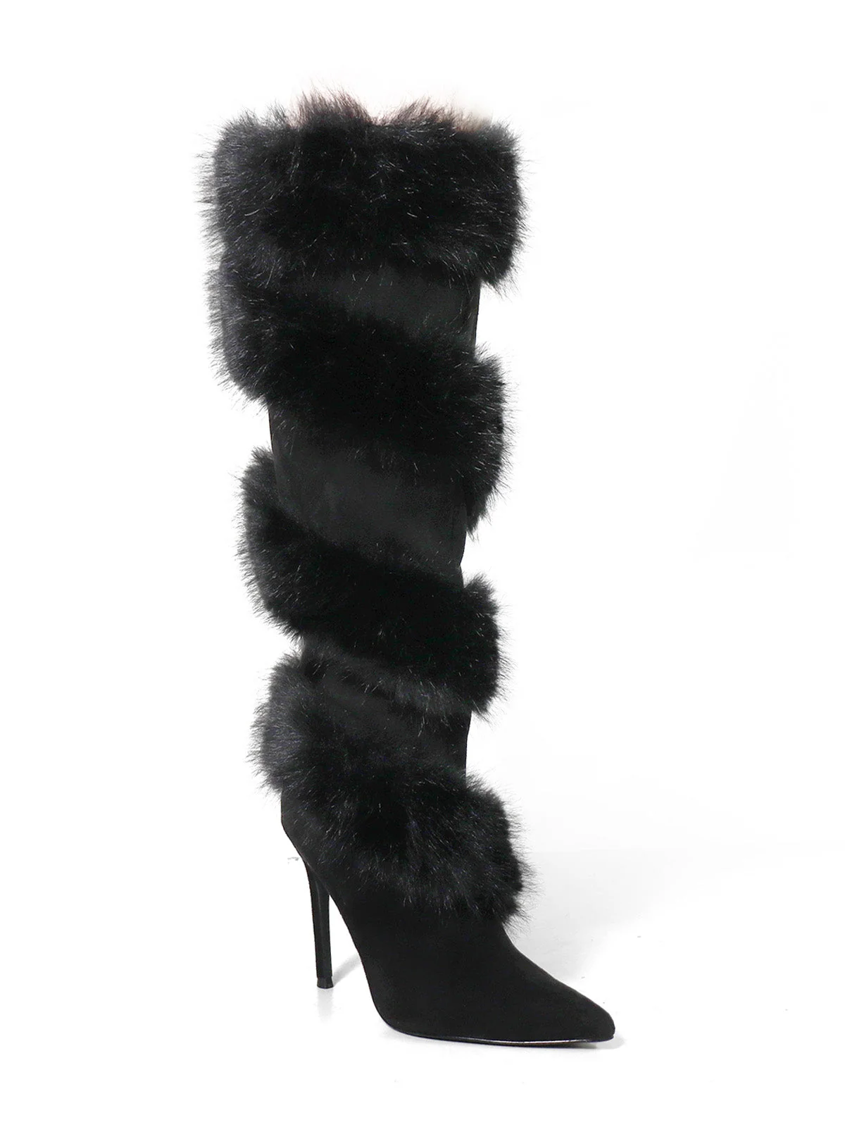 Holly Feather Over the Knee High Boots in Black