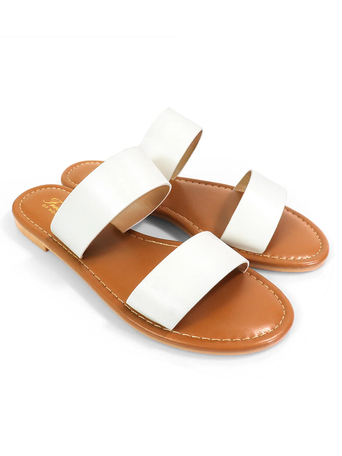 Janelle Double Band Flat Sandal in White With Minimalist Design