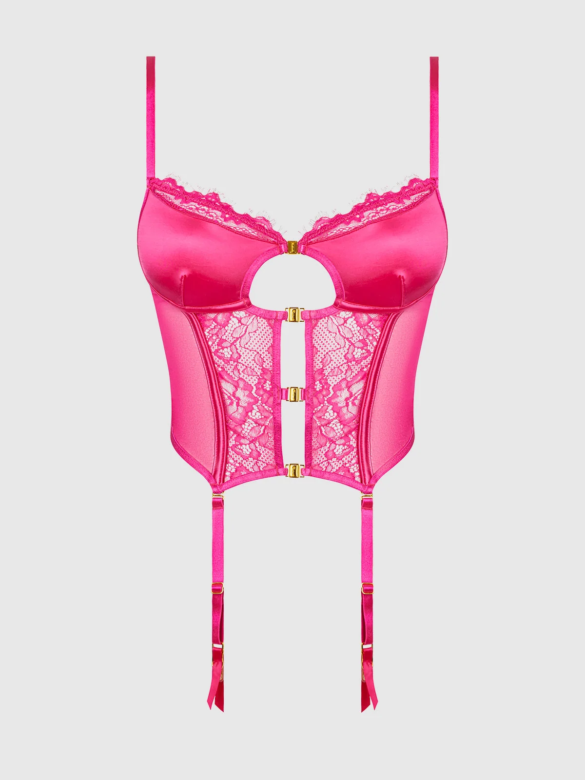 Neev Lace Wireless Bustier With Garters in Pink Dragon