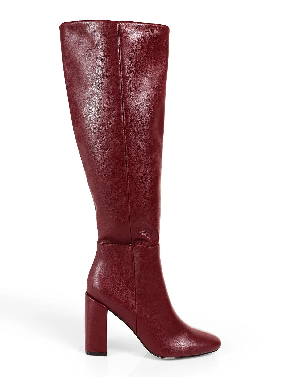 Frederick's of Hollywood Paola Knee High Boots with Chunky Heel in Burgundy