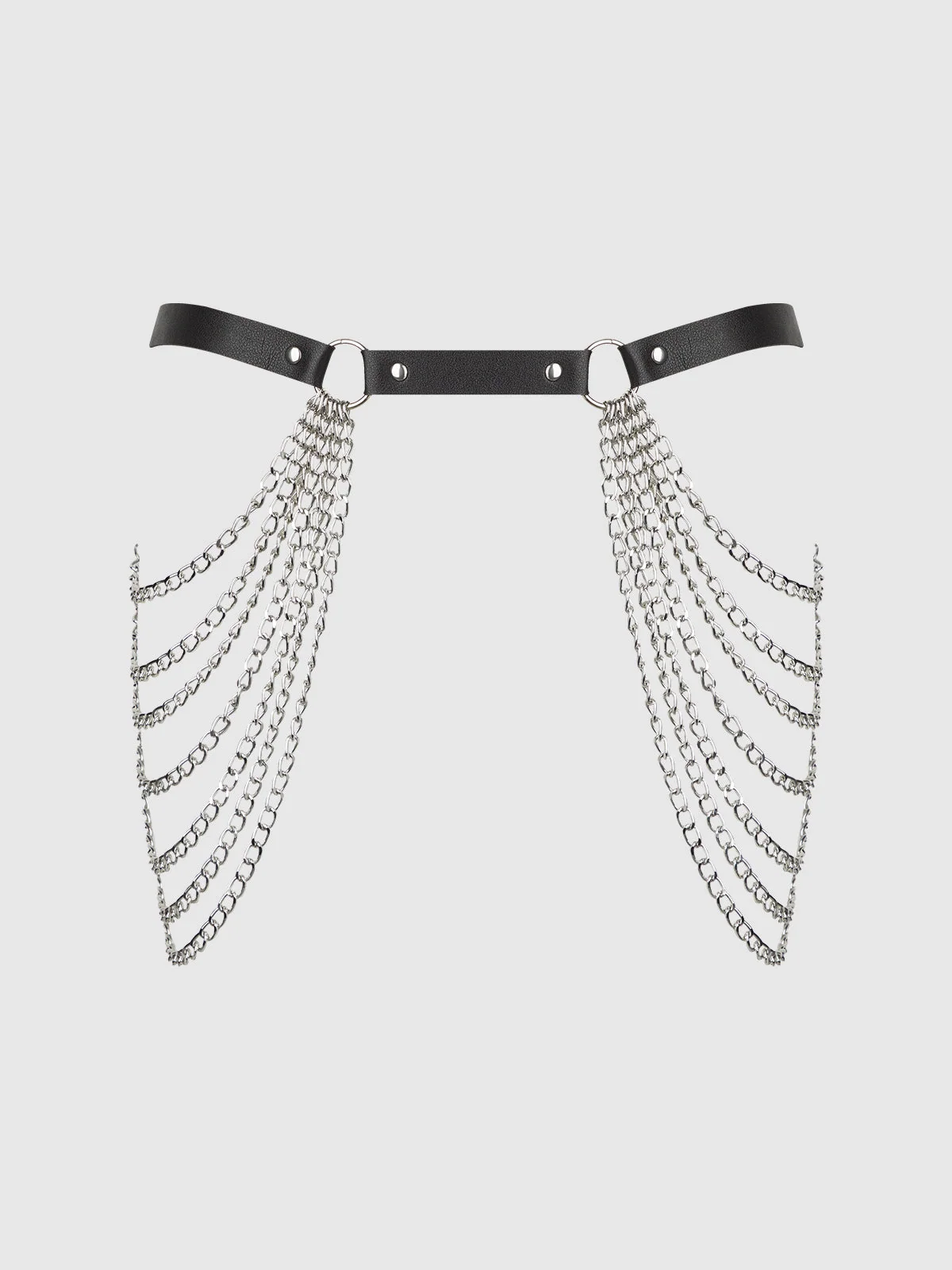 Ziggy Chain & Leather-Like Draped Garter in Black and Silver