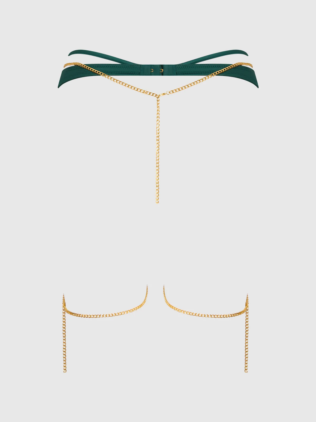 Emery Liquid Satin & Chain Thigh Garter Belt in Emerald