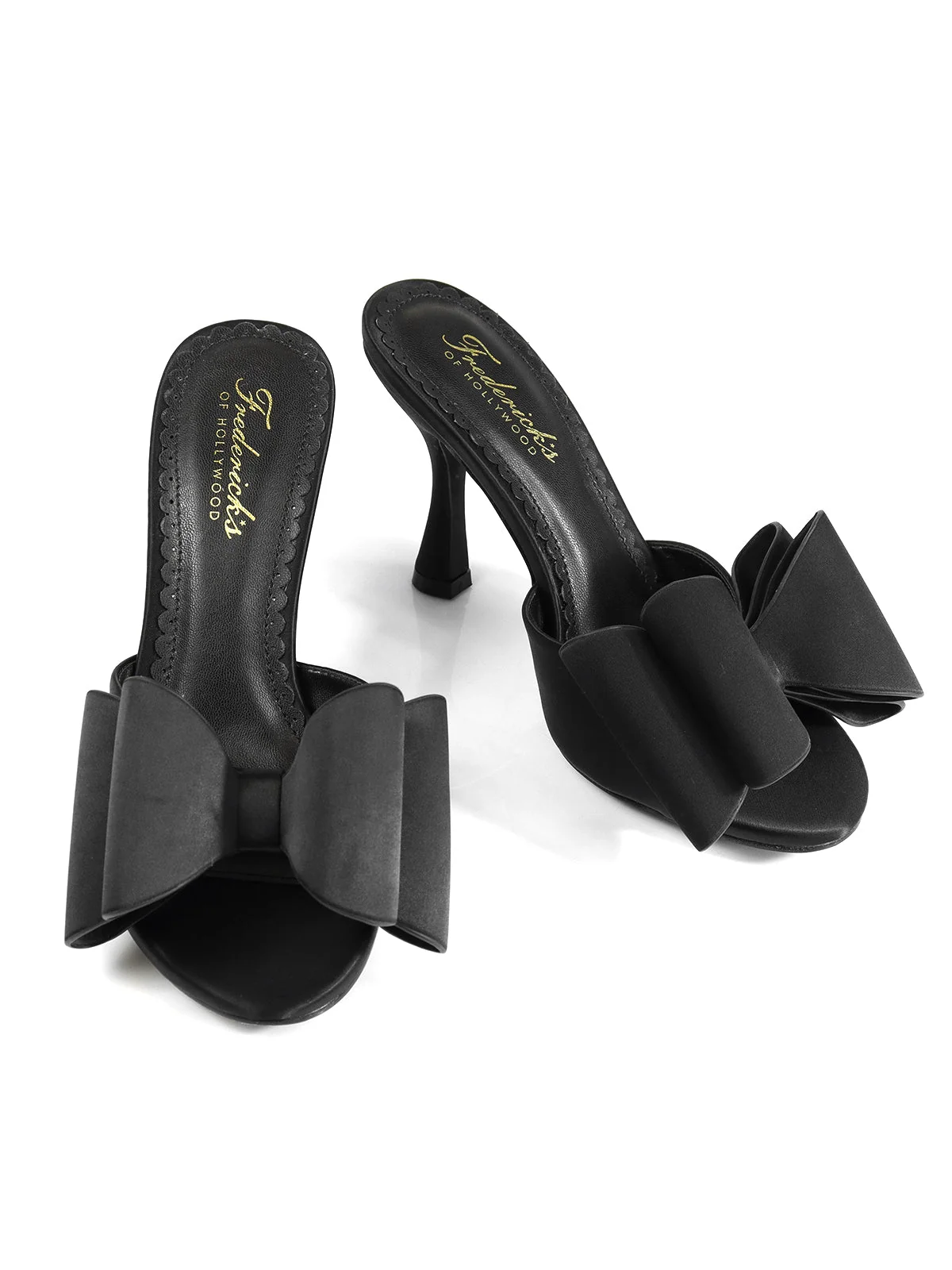 Fredericks Nana Open-Toe Bow Mule Kitten Heel Sandal in Black
