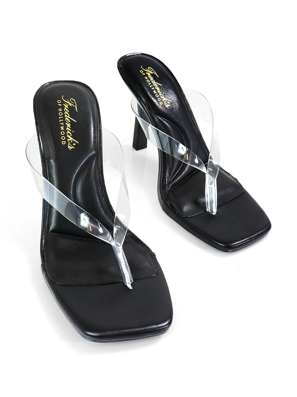 Annabelle Thong Sandal in Black with Clear Straps