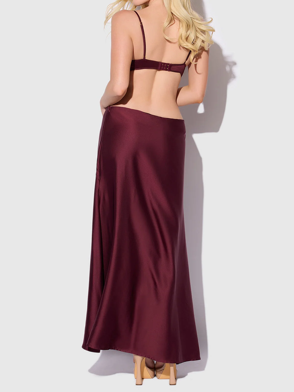 Petra Satin Monowire Cutout Gown in Burgundy