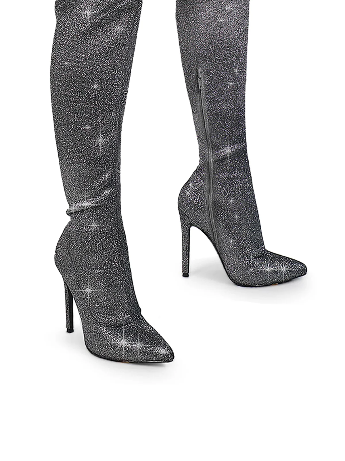 Gisele Stretchy Over-the-Knee Heeled Boots in Starlight