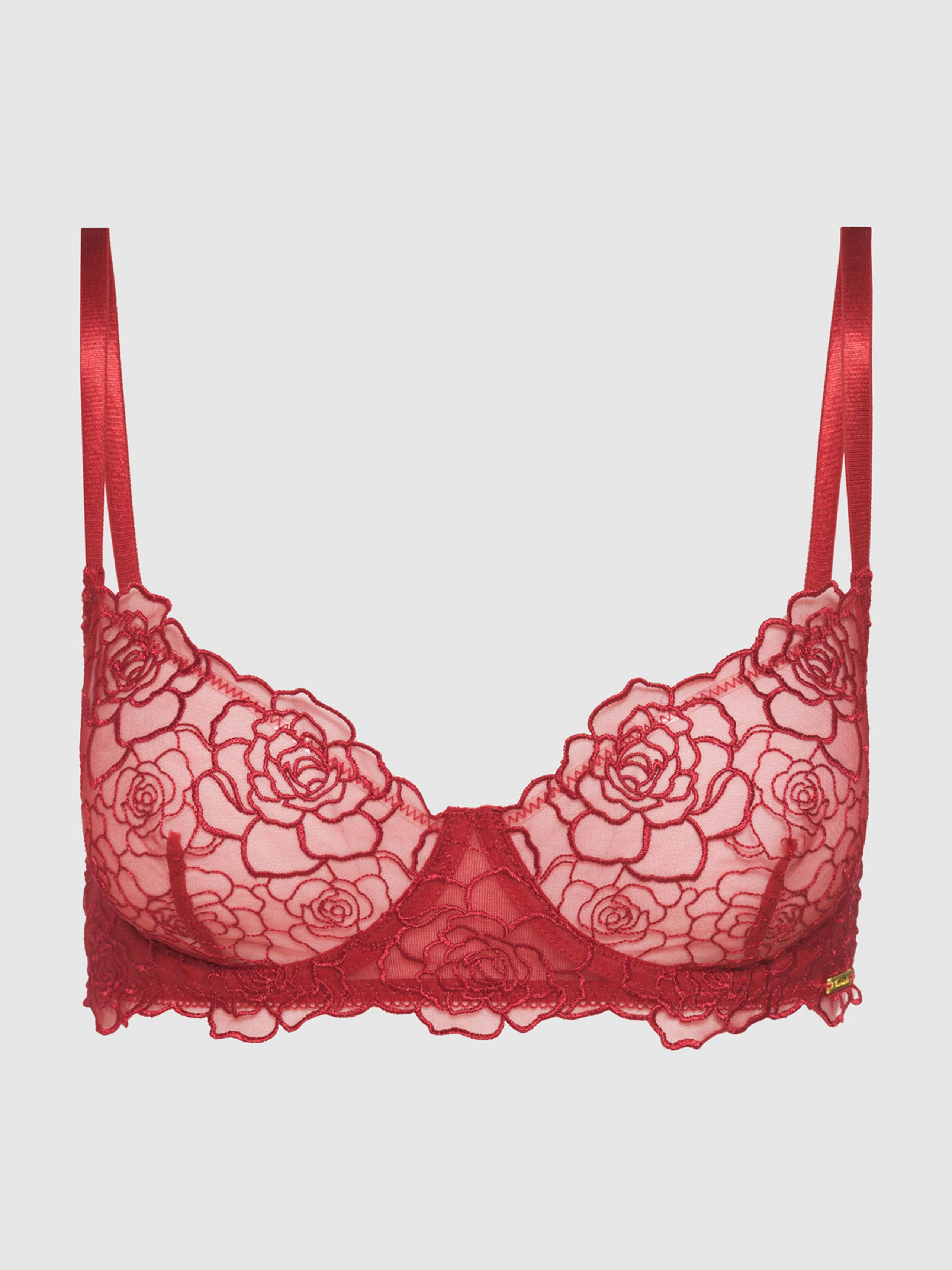 Melrose Embroidered Unlined Demi Bra in Crimson Red