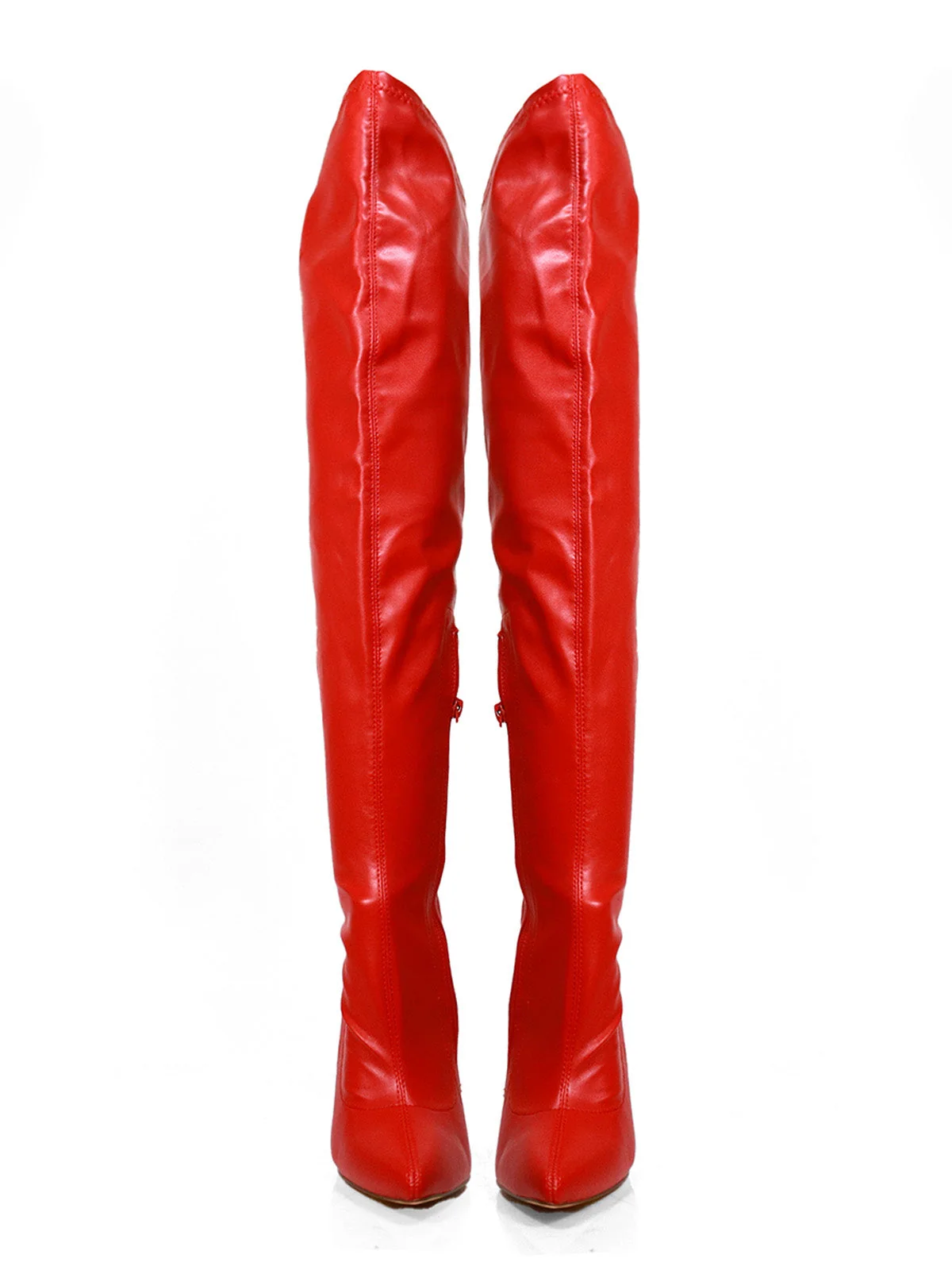 Gisele Stretchy Overknee Heeled Boots in Red PU