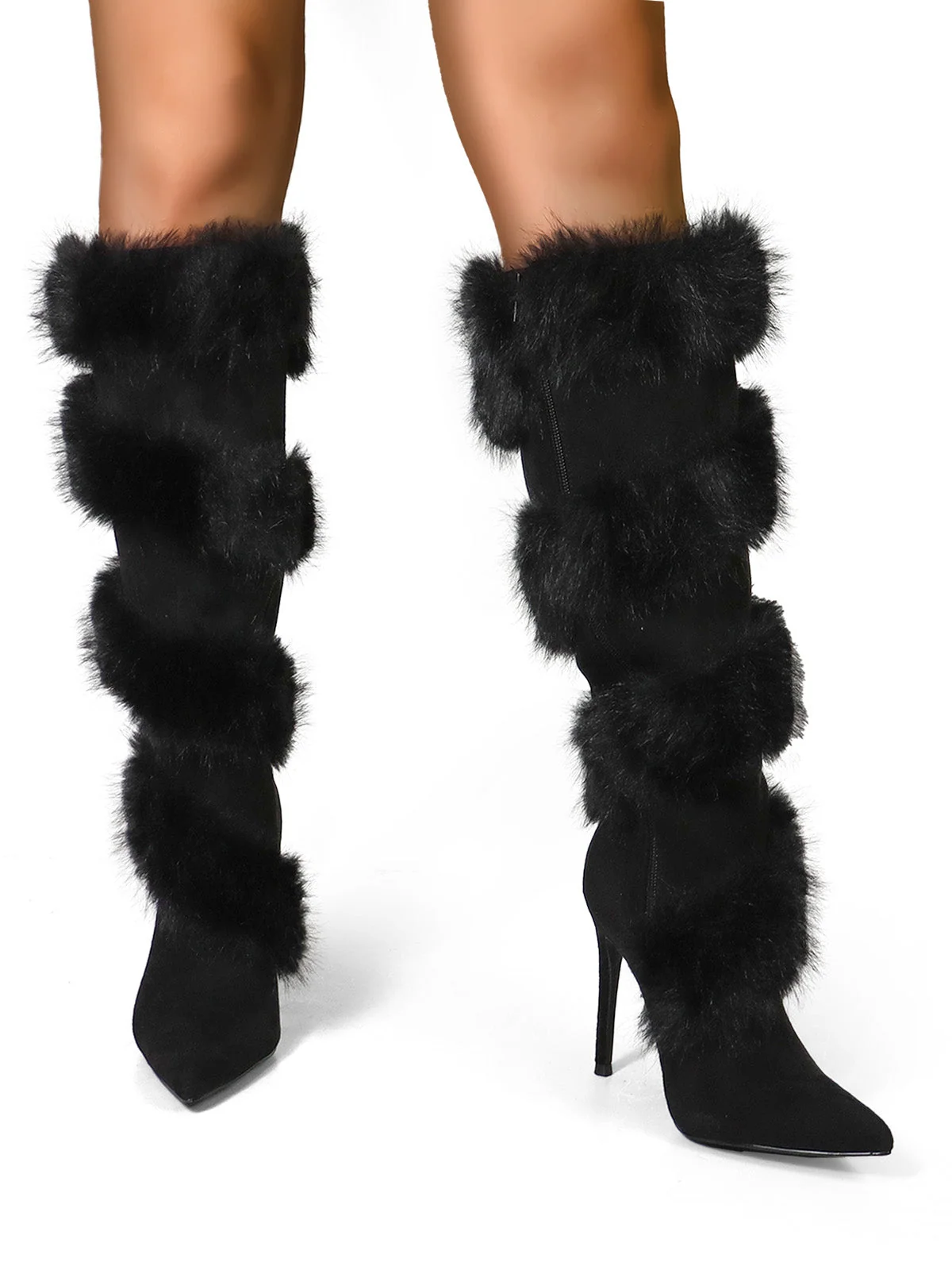 Holly Feather Over the Knee High Boots in Black