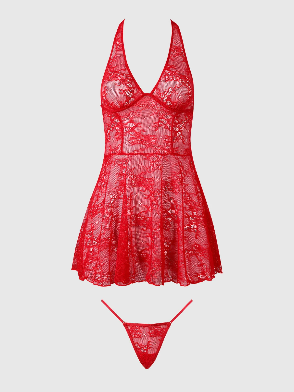 Marilyn Monroe Lace Halter Babydoll Set with Satin Neck Tie